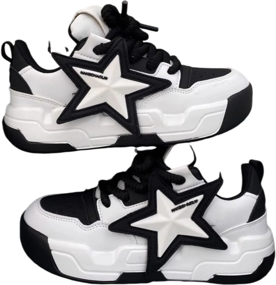Star Black White Men Platform Shoes Chunky Sneakers for Women Aesthetic Shoes All Season (Black White,8)