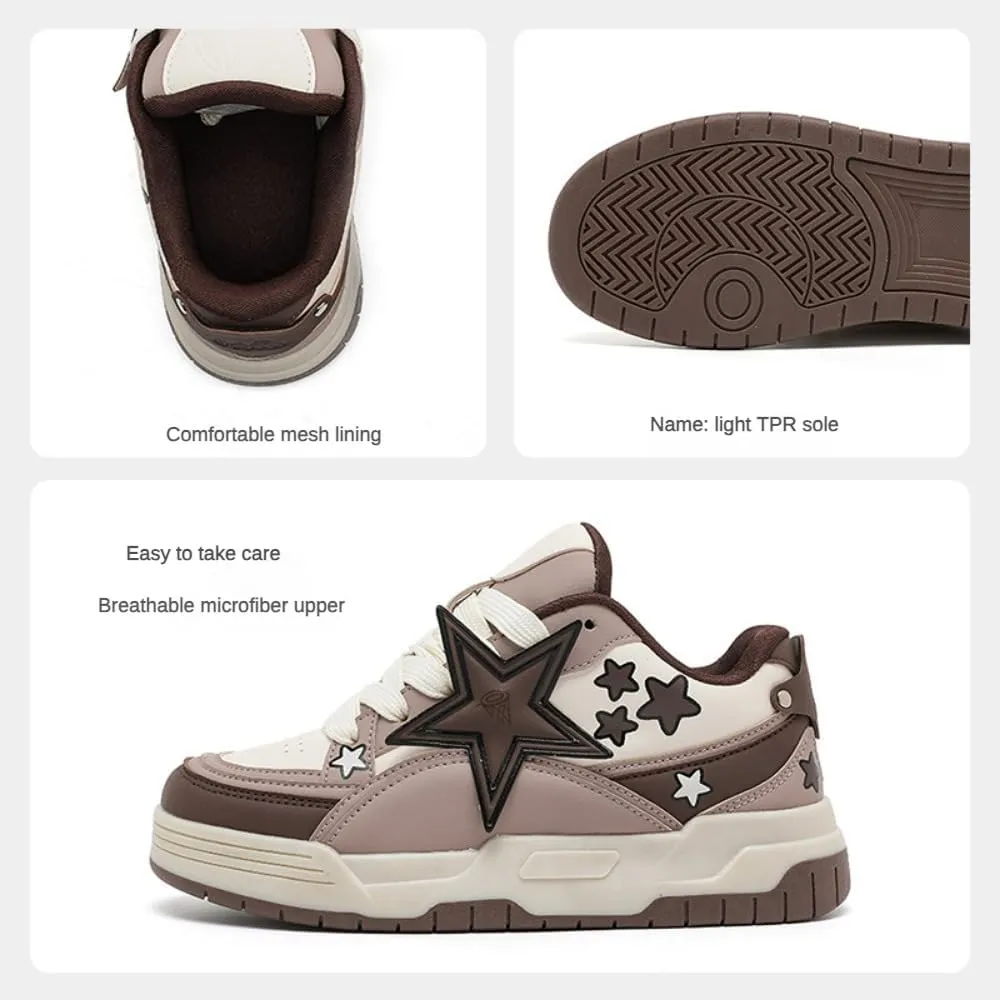 Star Shoes Chunky Sneakers Colorful Platform Cute Laces Up Athletic Streetwear for Women Stylish Comfort Slip-Resistant