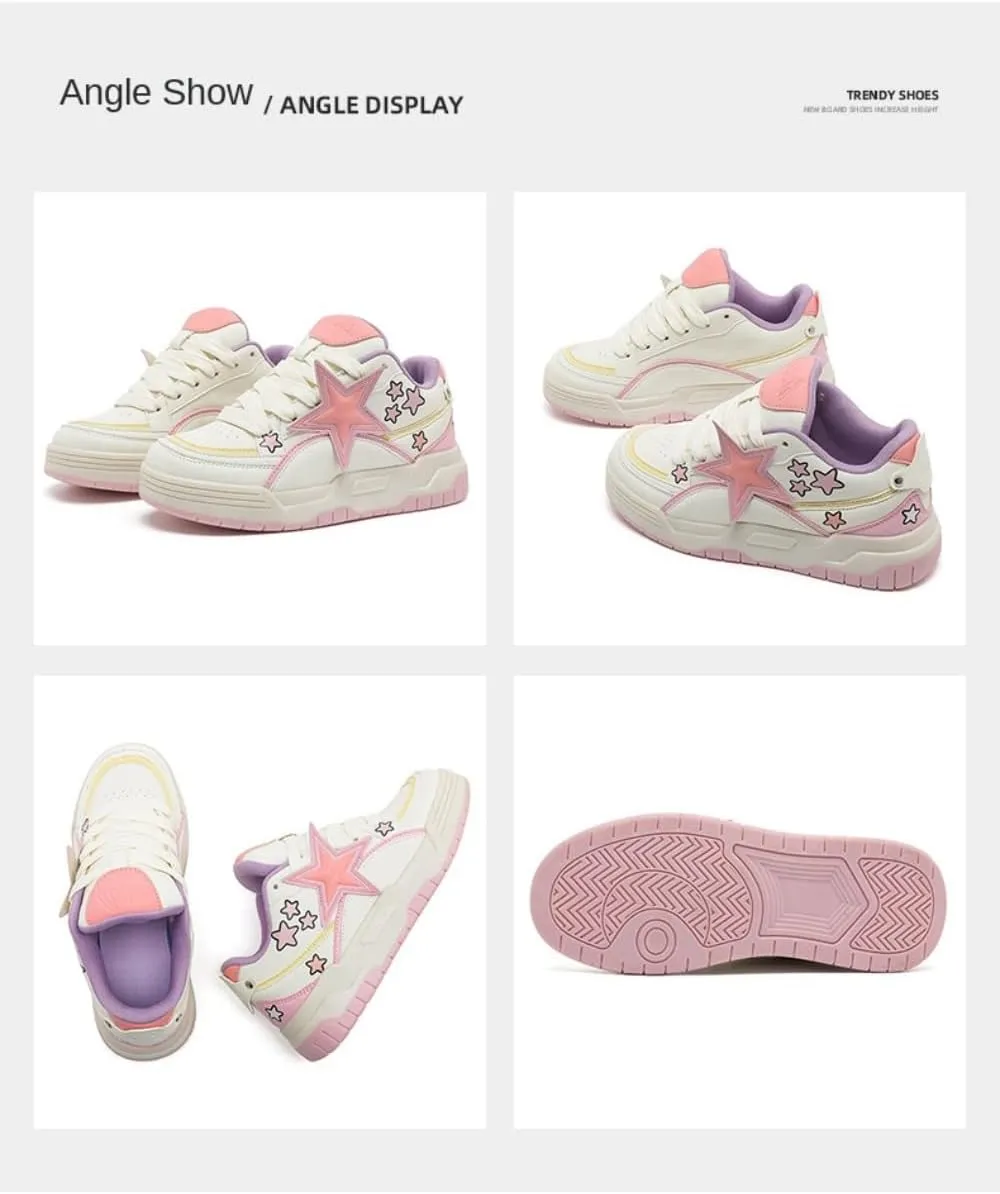 Star Shoes Chunky Sneakers Colorful Platform Cute Laces Up Athletic Streetwear for Women Stylish Comfort Slip-Resistant