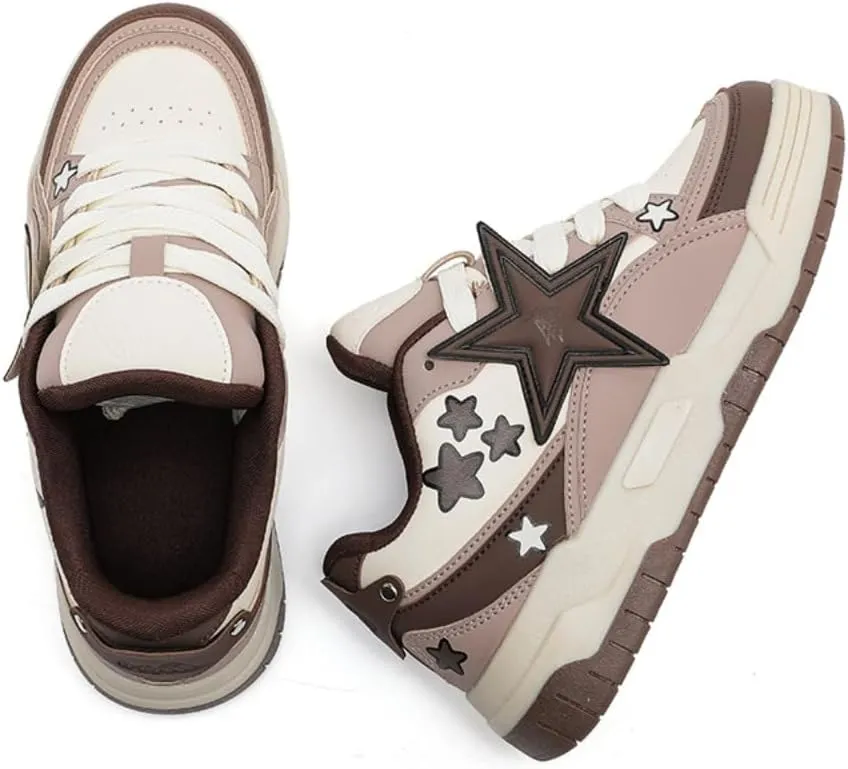 Star Shoes Chunky Sneakers Colorful Platform Cute Laces Up Athletic Streetwear for Women Stylish Comfort Slip-Resistant