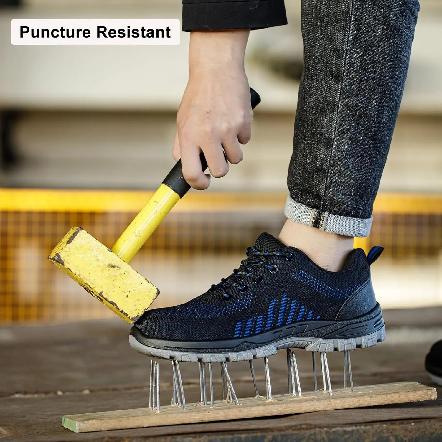 Steel Toe Shoes Comfortable Lightweight Work Safety Boots Puncture Proof Slip Resistant Indestructible Sneakers Construction Tennis Utility Shoes