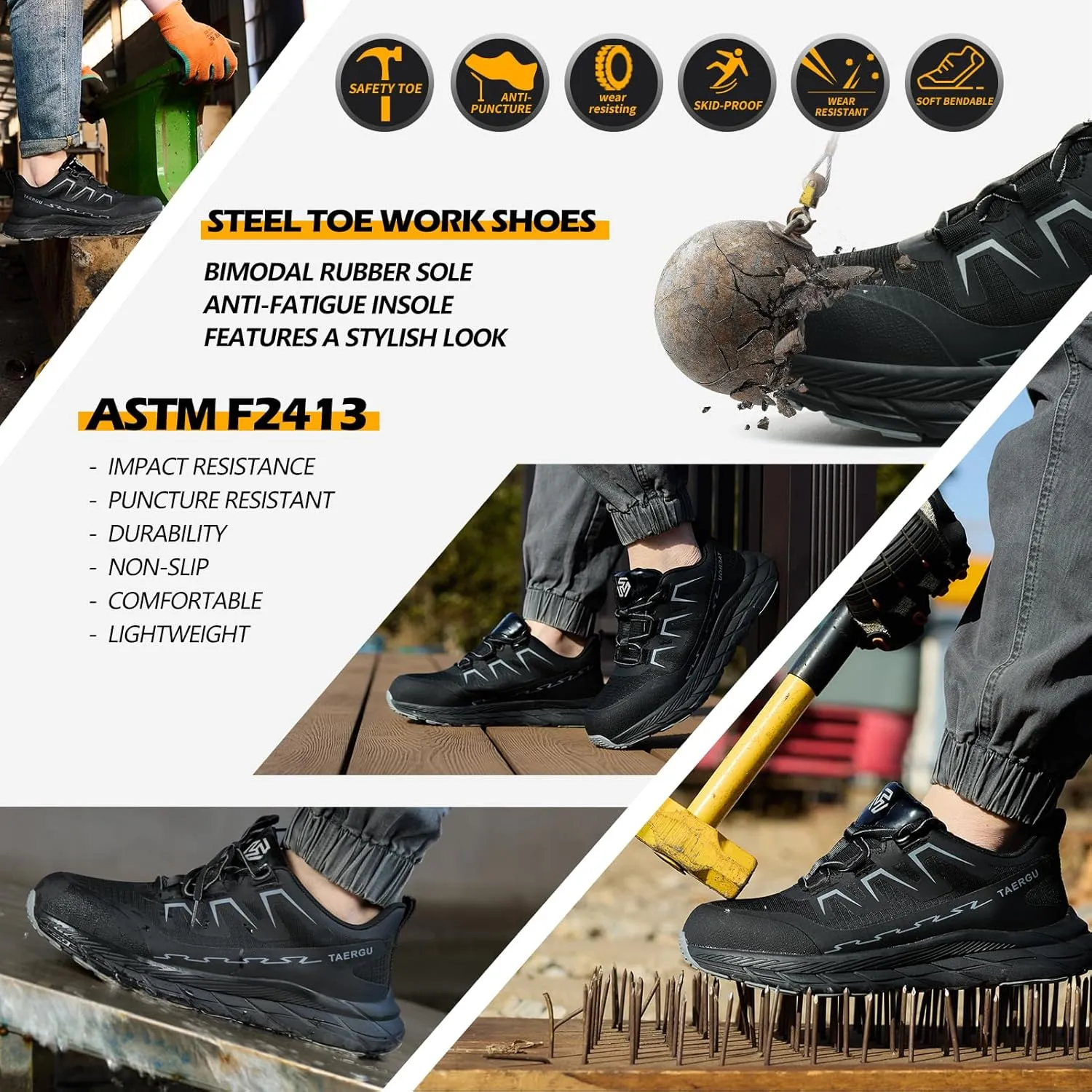 Steel Toe Shoes for Men Lightweight Indestructible Safety Work Shoes Non Slip Resistant Steel Toe Sneakers
