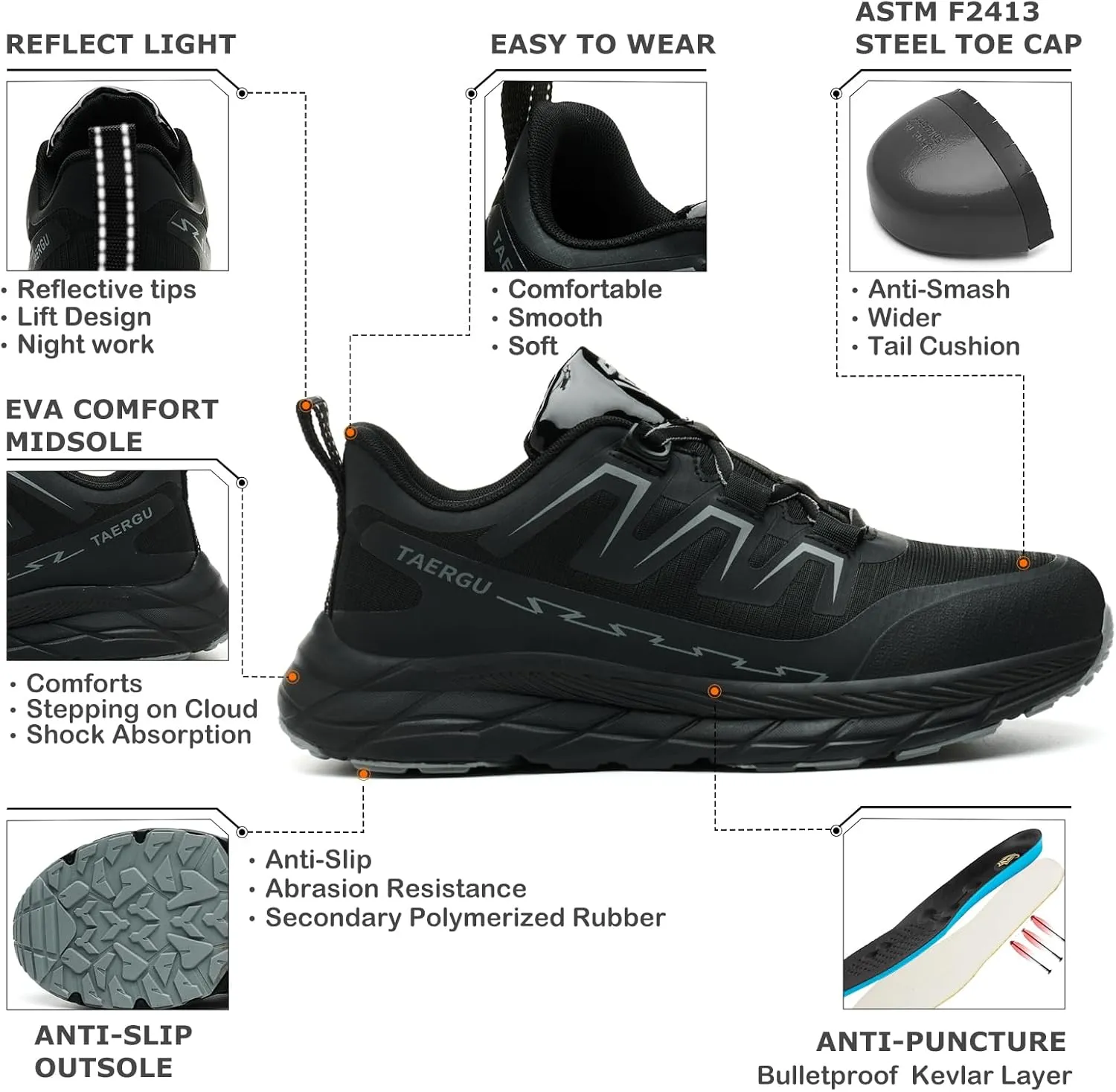 Steel Toe Shoes for Men Lightweight Indestructible Safety Work Shoes Non Slip Resistant Steel Toe Sneakers