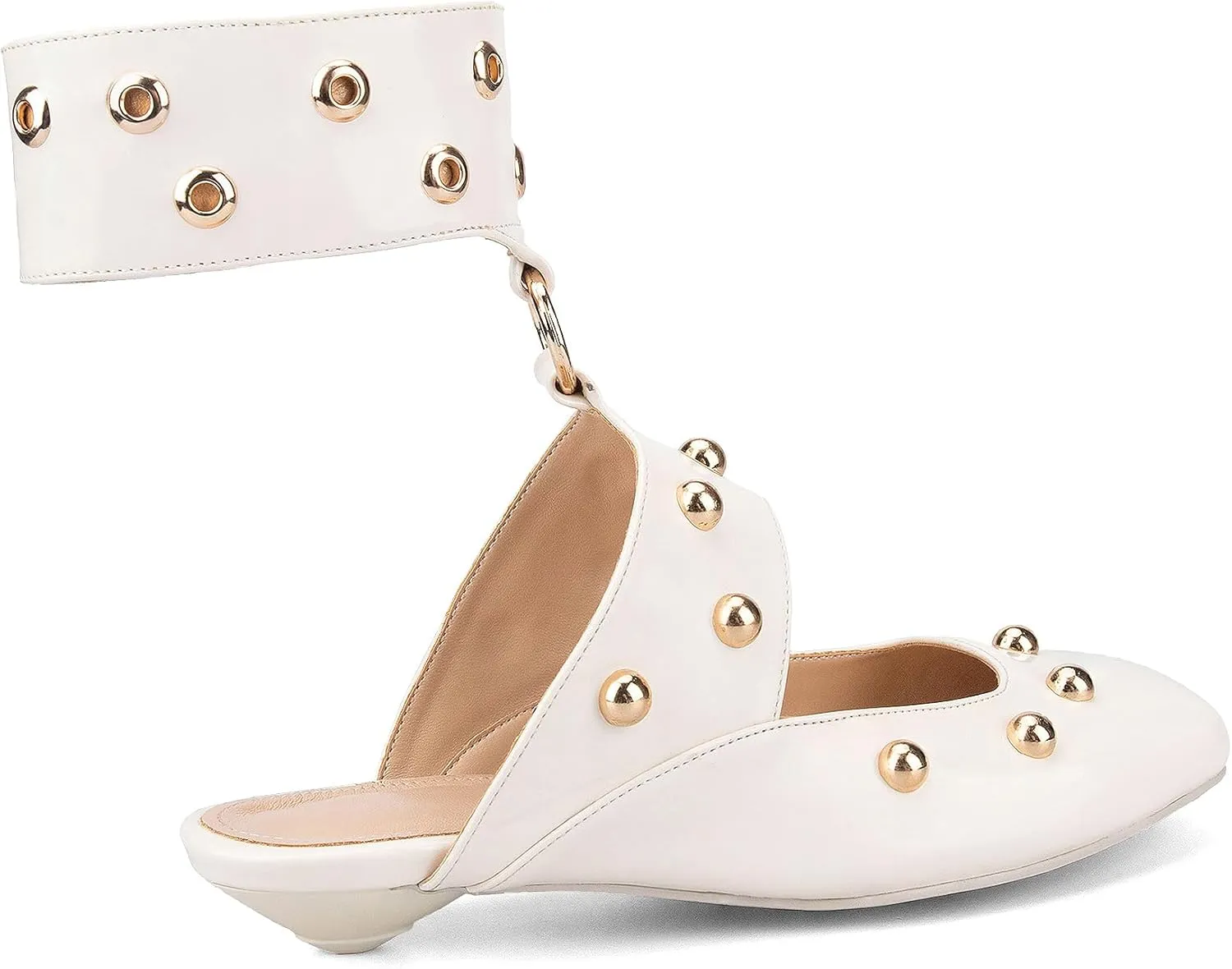 Studded Heeled Mules Square Toe Kitten Heeled Sandals Wide Ankle Strap Ballet Flats Trendy Dress Party Low Heel Shoes