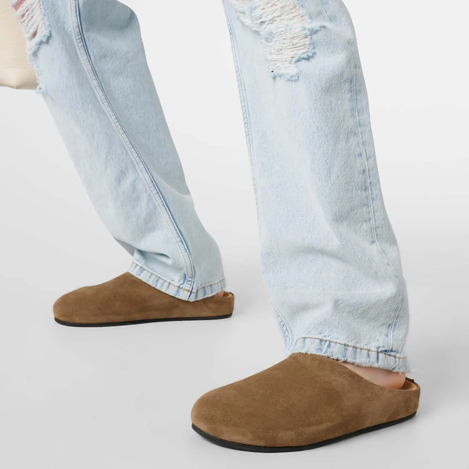 Suede Clogs for Women Arch Support Cork Footbed Mules Comfort Slip On Potato Shoes Sandals Slippers