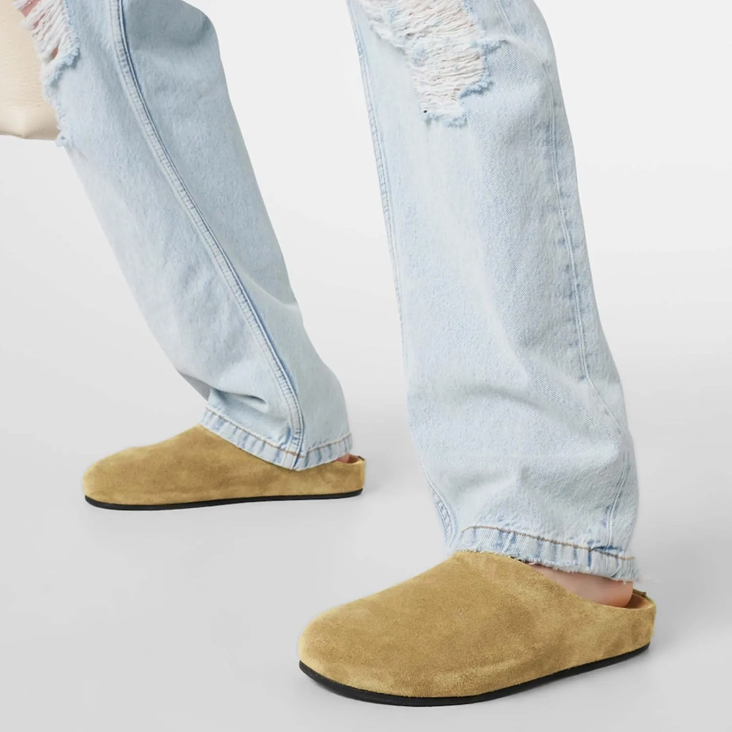 Suede Clogs for Women Arch Support Cork Footbed Mules Comfort Slip On Potato Shoes Sandals Slippers