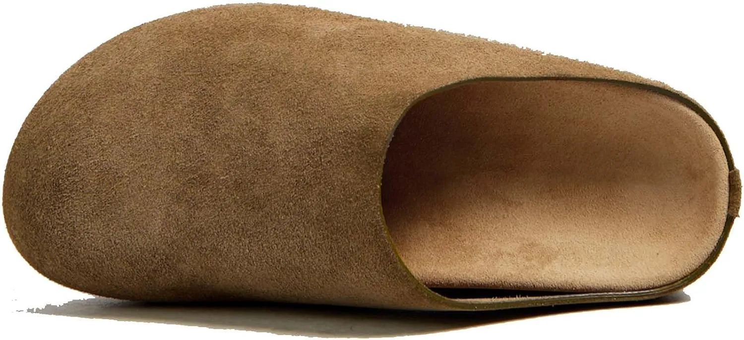 Suede Clogs for Women Arch Support Cork Footbed Mules Comfort Slip On Potato Shoes Sandals Slippers