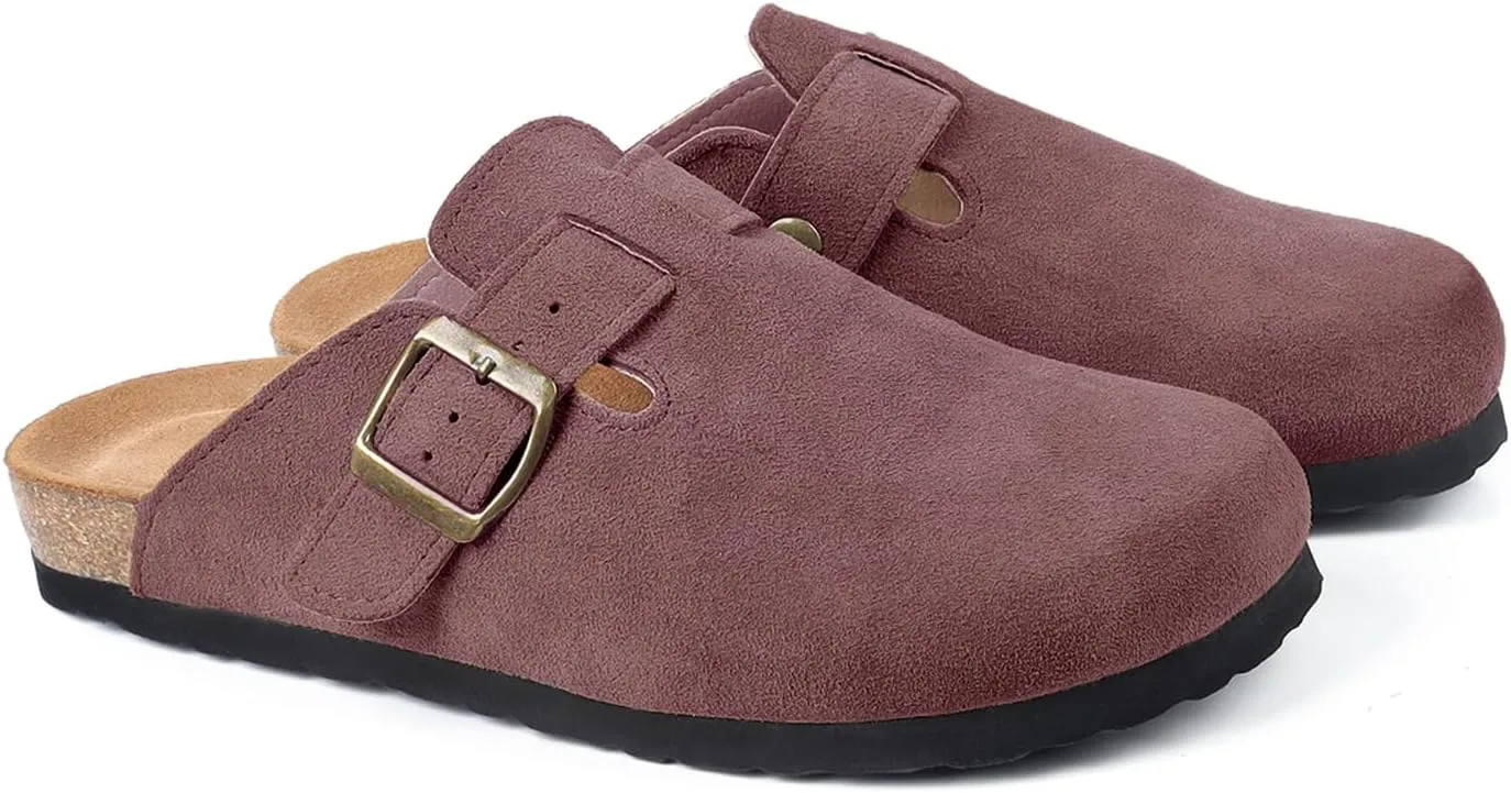 Suede Clogs for Women Clogs Slip on Adjustable Buckle Leather Clogs Cork Footbed Home Clog Slippers with Arch Support Unisex
