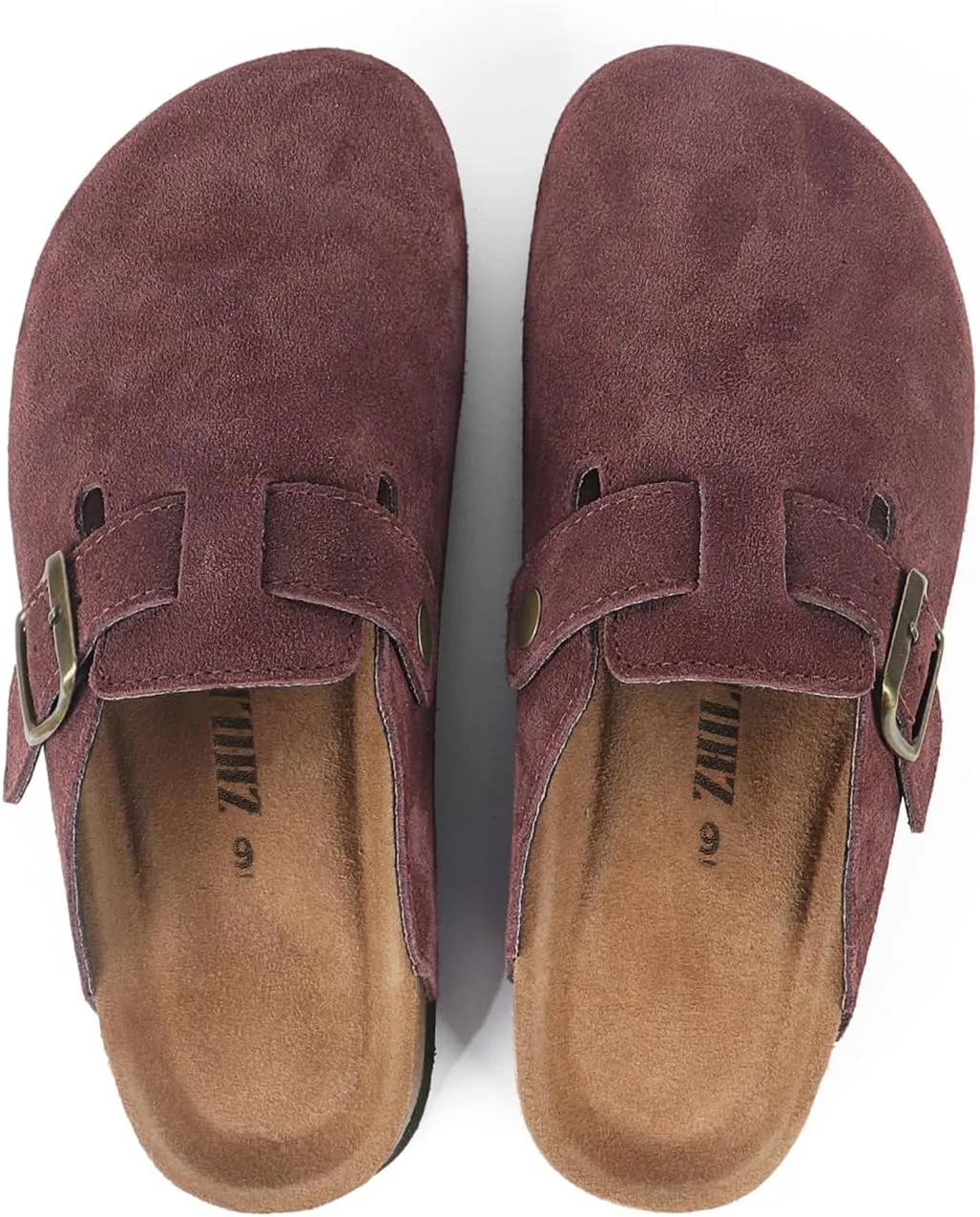 Suede Clogs for Women Clogs Slip on Adjustable Buckle Leather Clogs Cork Footbed Home Clog Slippers with Arch Support Unisex
