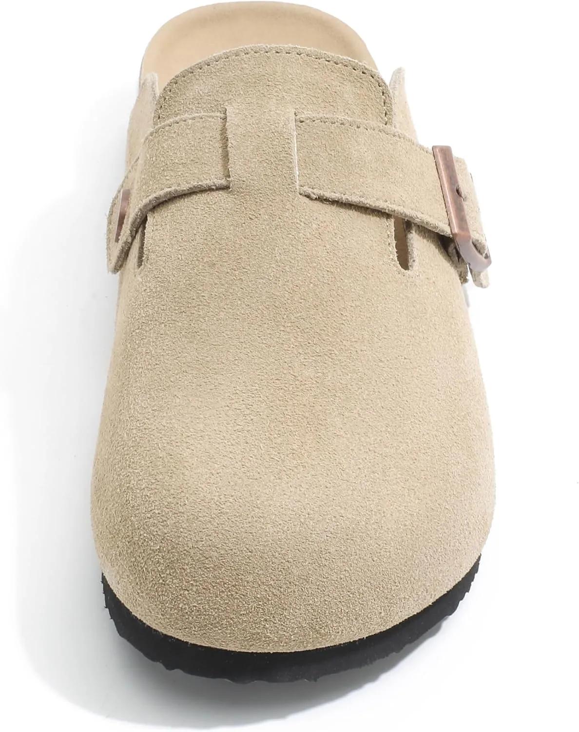 Suede Clogs for Women Leather Mules with Cork Footbed Arch Support Potato Shoes Men Womens Slip-On Clog with Adjustable Buckle Unisex Slippers Flats