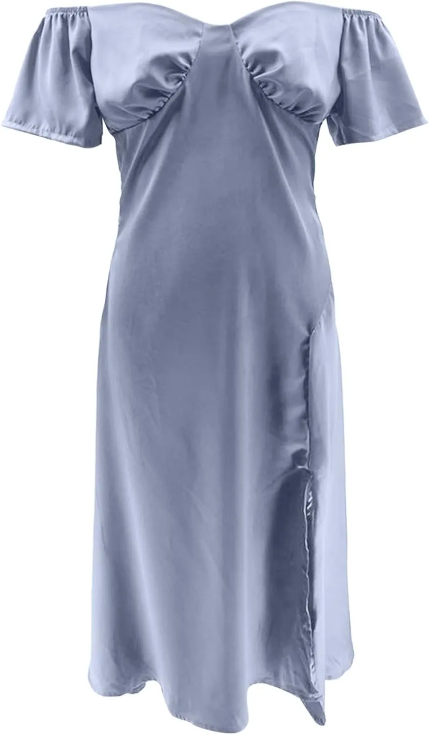 Summer Dresses for Women 2025 Cold Shoulder Bridesmaid Sundress Elastic Waist A-Line Casual Midi Dress with Pockets