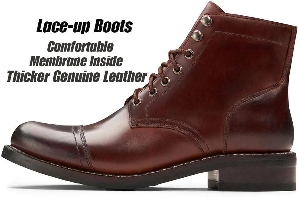 SUREWAY 6" Men's Lace-up Ankle Boots - Cap Toe, Captain Genuine Leather Lace up Chukka Boots for Men,Classic Comfort Oxford Style Footwear