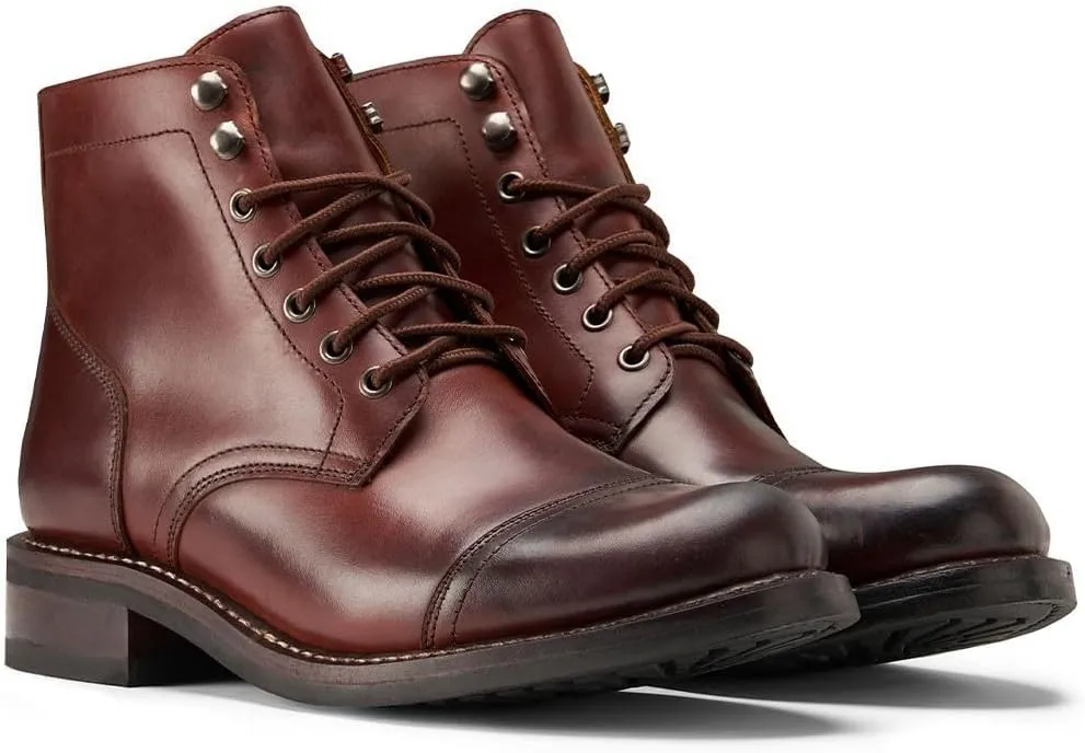 SUREWAY 6" Men's Lace-up Ankle Boots - Cap Toe, Captain Genuine Leather Lace up Chukka Boots for Men,Classic Comfort Oxford Style Footwear