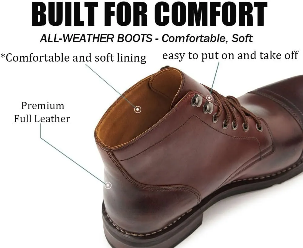 SUREWAY 6" Men's Lace-up Ankle Boots - Cap Toe, Captain Genuine Leather Lace up Chukka Boots for Men,Classic Comfort Oxford Style Footwear