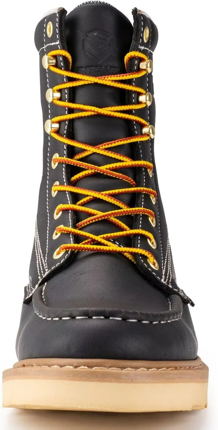 SUREWAY 8in Wedge Moc Toe Work Boots for Men - Soft Toe,Premium Full-Grain Leather,Safety Work Boots/Shoes,Comfort Insole,Oil/Slip Resistant,Real Goodyear,EH Rated Industrial Construction