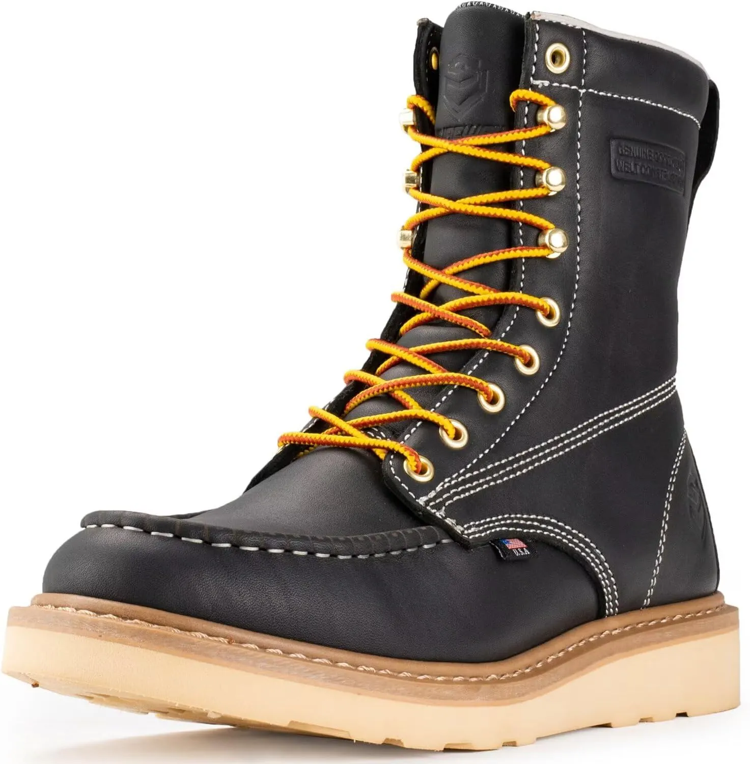 SUREWAY 8in Wedge Moc Toe Work Boots for Men - Soft Toe,Premium Full-Grain Leather,Safety Work Boots/Shoes,Comfort Insole,Oil/Slip Resistant,Real Goodyear,EH Rated Industrial Construction