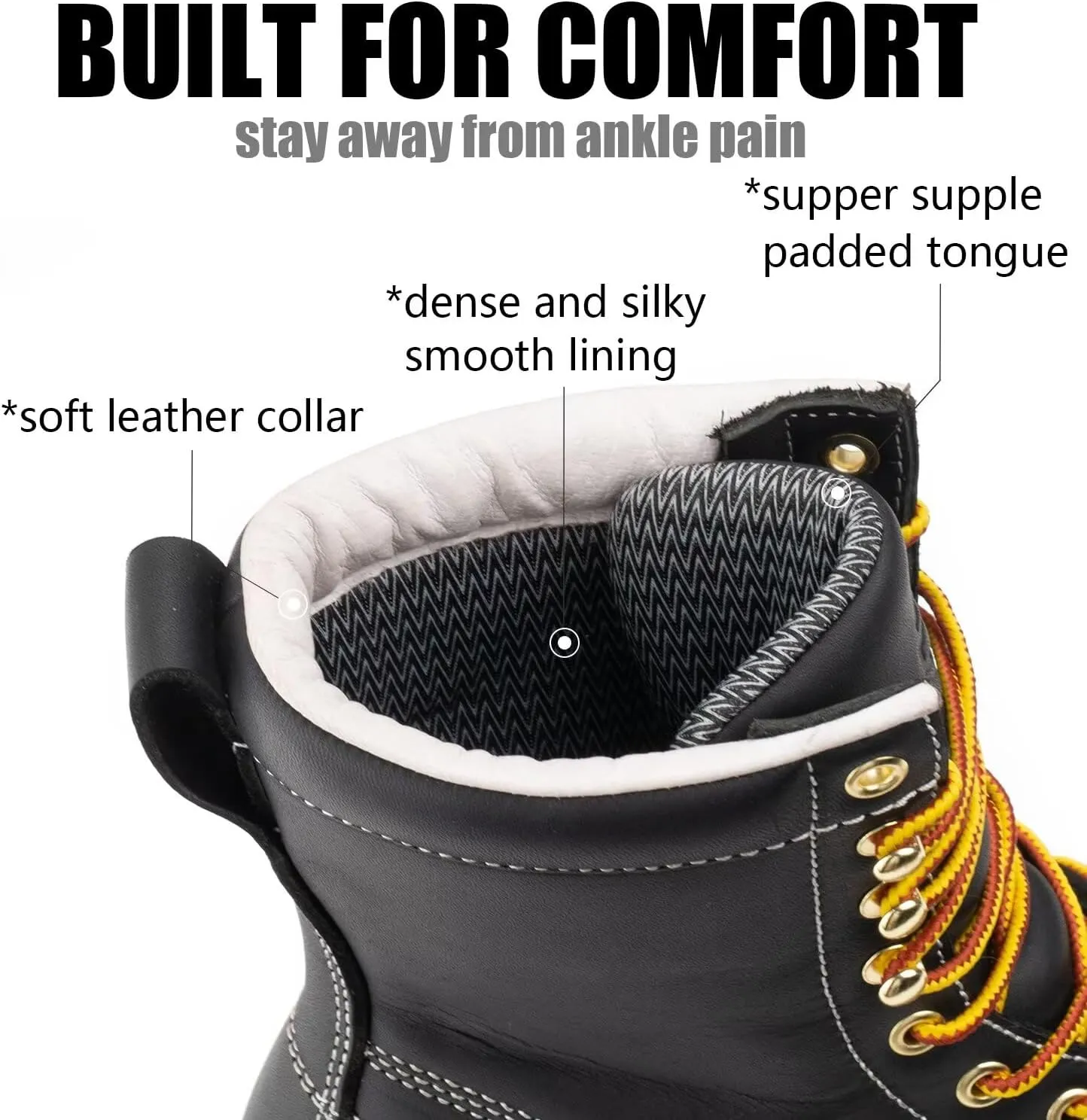 SUREWAY 8in Wedge Moc Toe Work Boots for Men - Soft Toe,Premium Full-Grain Leather,Safety Work Boots/Shoes,Comfort Insole,Oil/Slip Resistant,Real Goodyear,EH Rated Industrial Construction