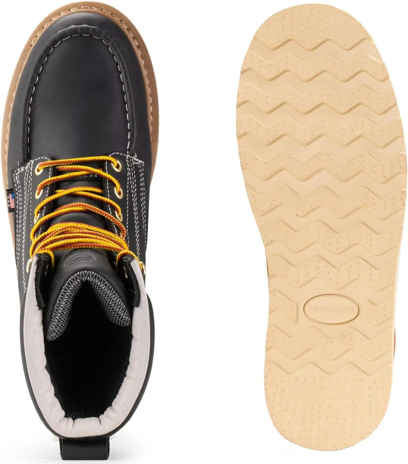 SUREWAY 8in Wedge Moc Toe Work Boots for Men - Soft Toe,Premium Full-Grain Leather,Safety Work Boots/Shoes,Comfort Insole,Oil/Slip Resistant,Real Goodyear,EH Rated Industrial Construction