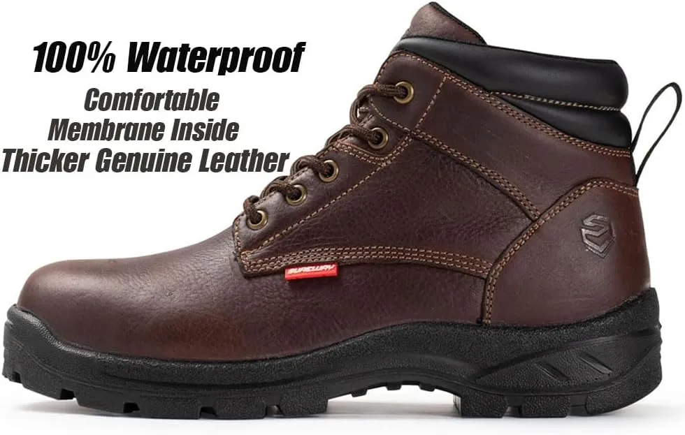 SUREWAY Men Waterproof Steel/Soft Toe Hiking Work Boots - Leather,Lace Up,Round Toe,Slip Resistant,Comfort EH Safety Industrial Construction Boot,Lightweight Utility Outdoor Shoes for Roofing,Hunting