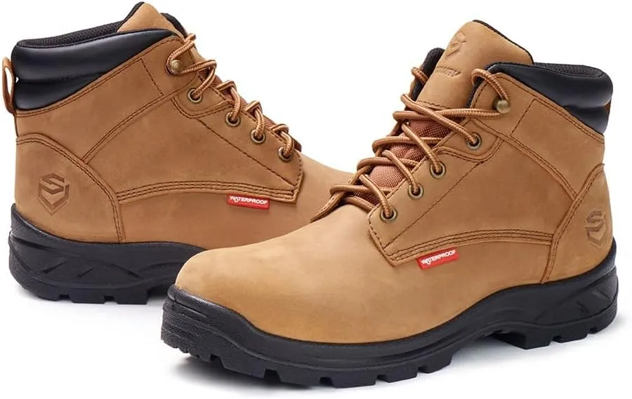 SUREWAY Men Waterproof Steel/Soft Toe Hiking Work Boots - Leather,Lace Up,Round Toe,Slip Resistant,Comfort EH Safety Industrial Construction Boot,Lightweight Utility Outdoor Shoes for Roofing,Hunting