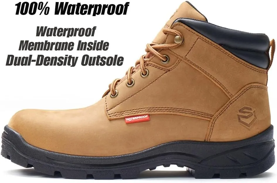 SUREWAY Men Waterproof Steel/Soft Toe Hiking Work Boots - Leather,Lace Up,Round Toe,Slip Resistant,Comfort EH Safety Industrial Construction Boot,Lightweight Utility Outdoor Shoes for Roofing,Hunting