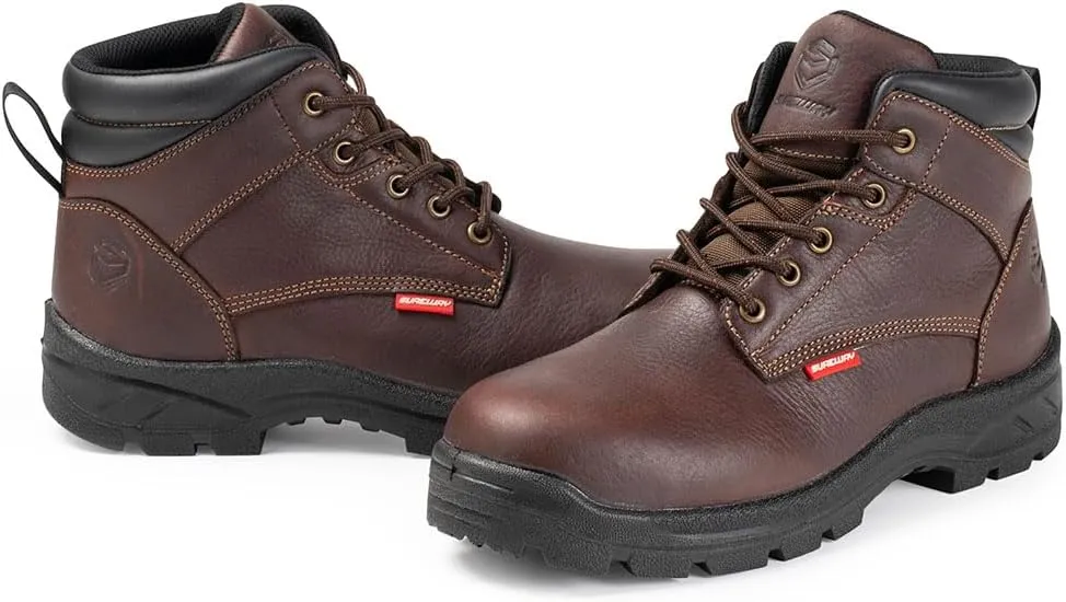 SUREWAY Men Waterproof Steel/Soft Toe Hiking Work Boots - Leather,Lace Up,Round Toe,Slip Resistant,Comfort EH Safety Industrial Construction Boot,Lightweight Utility Outdoor Shoes for Roofing,Hunting