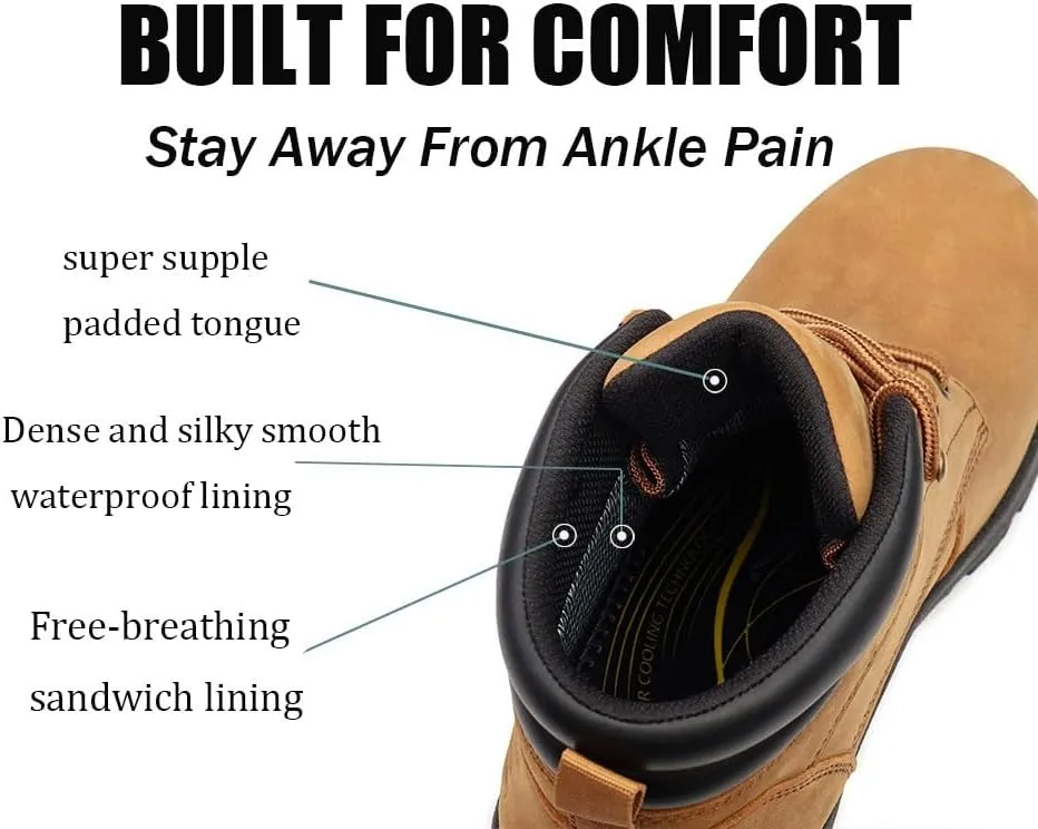 SUREWAY Men Waterproof Steel/Soft Toe Hiking Work Boots - Leather,Lace Up,Round Toe,Slip Resistant,Comfort EH Safety Industrial Construction Boot,Lightweight Utility Outdoor Shoes for Roofing,Hunting