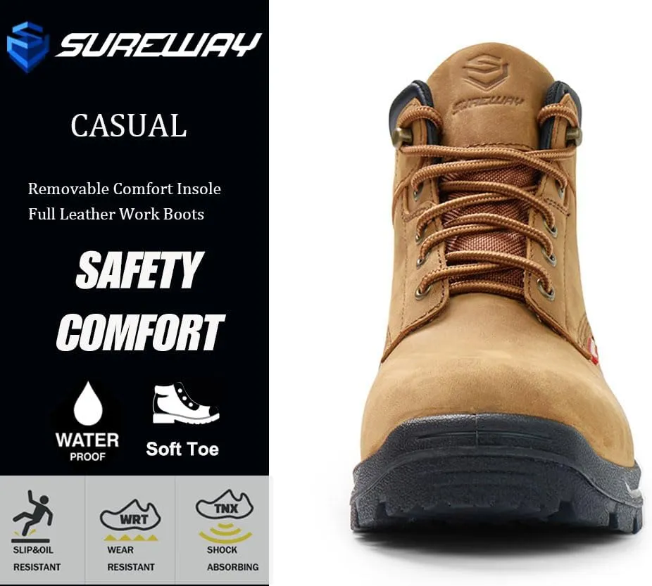 SUREWAY Men Waterproof Steel/Soft Toe Hiking Work Boots - Leather,Lace Up,Round Toe,Slip Resistant,Comfort EH Safety Industrial Construction Boot,Lightweight Utility Outdoor Shoes for Roofing,Hunting