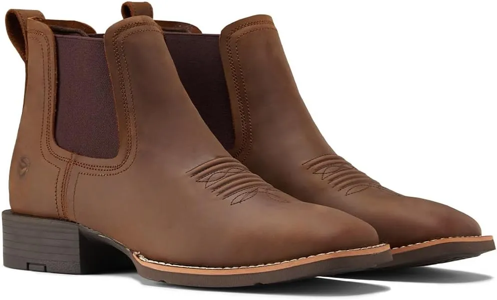 SUREWAY Mens Western Chelsea Cowboy Boots for Men Square Toe,Rugged Slip-On Work/Casual/Dress Boots for Men,Comfort Slip Resistant Ankle Leather Boots