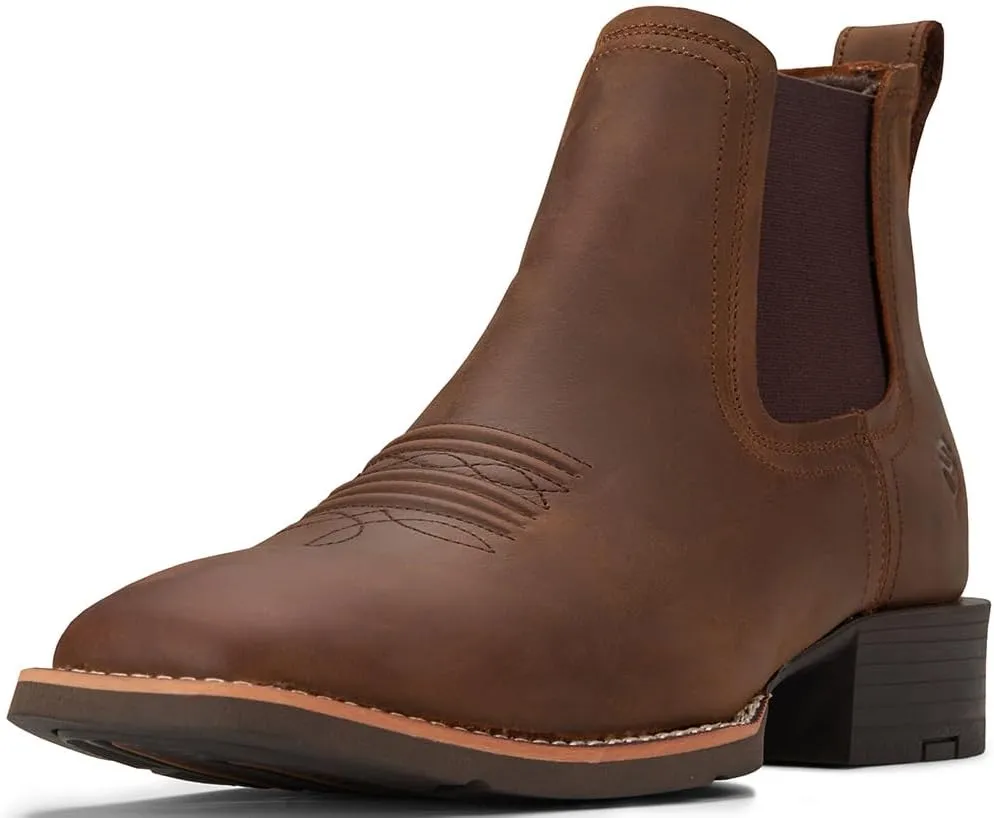 SUREWAY Mens Western Chelsea Cowboy Boots for Men Square Toe,Rugged Slip-On Work/Casual/Dress Boots for Men,Comfort Slip Resistant Ankle Leather Boots