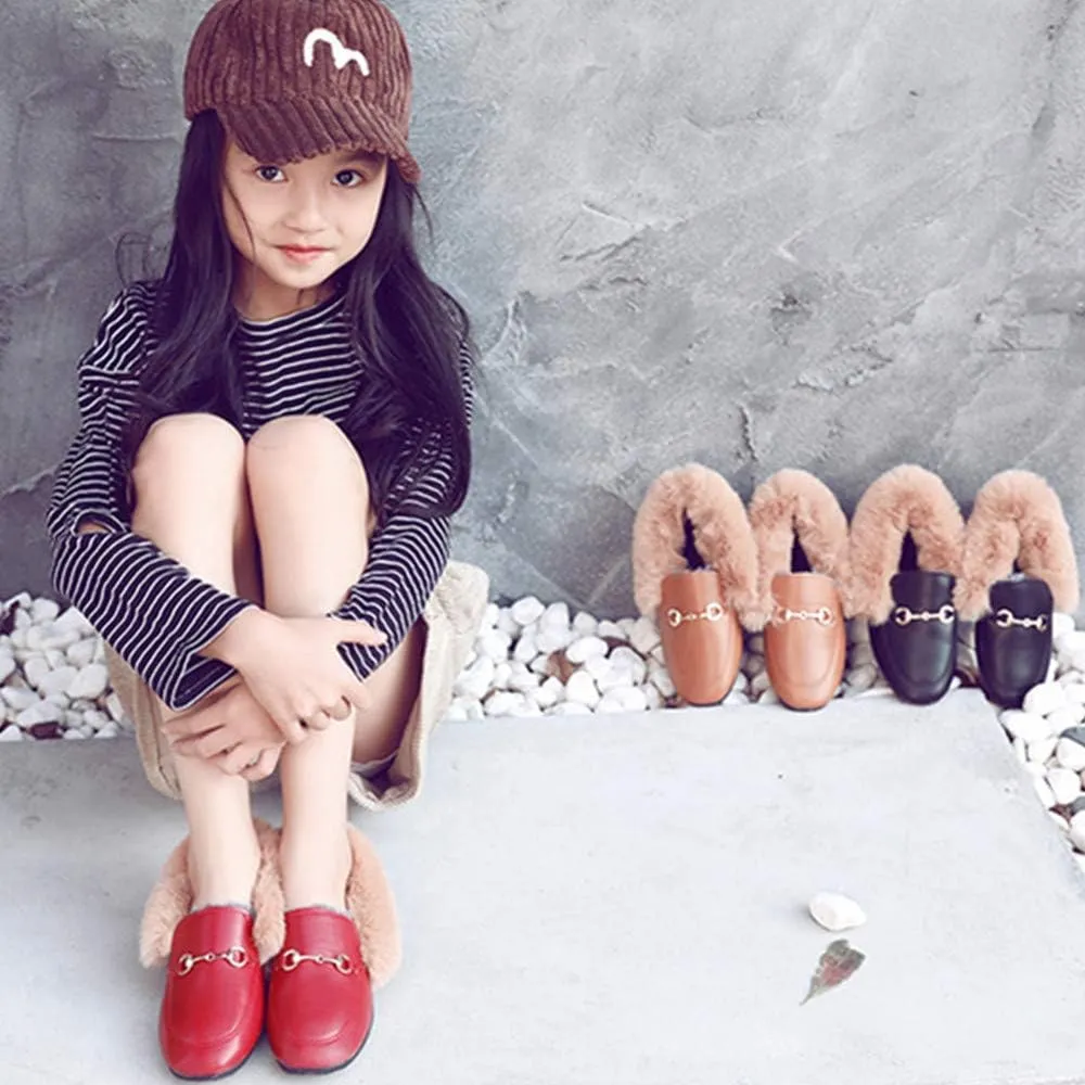 TangDao Toddler Little Big Kids Boat Dress Shoes Soft Slip-on Flats Shoes with Fur Girls Boys Comfort Loafers Leather Warm Dress Shoes for Girls