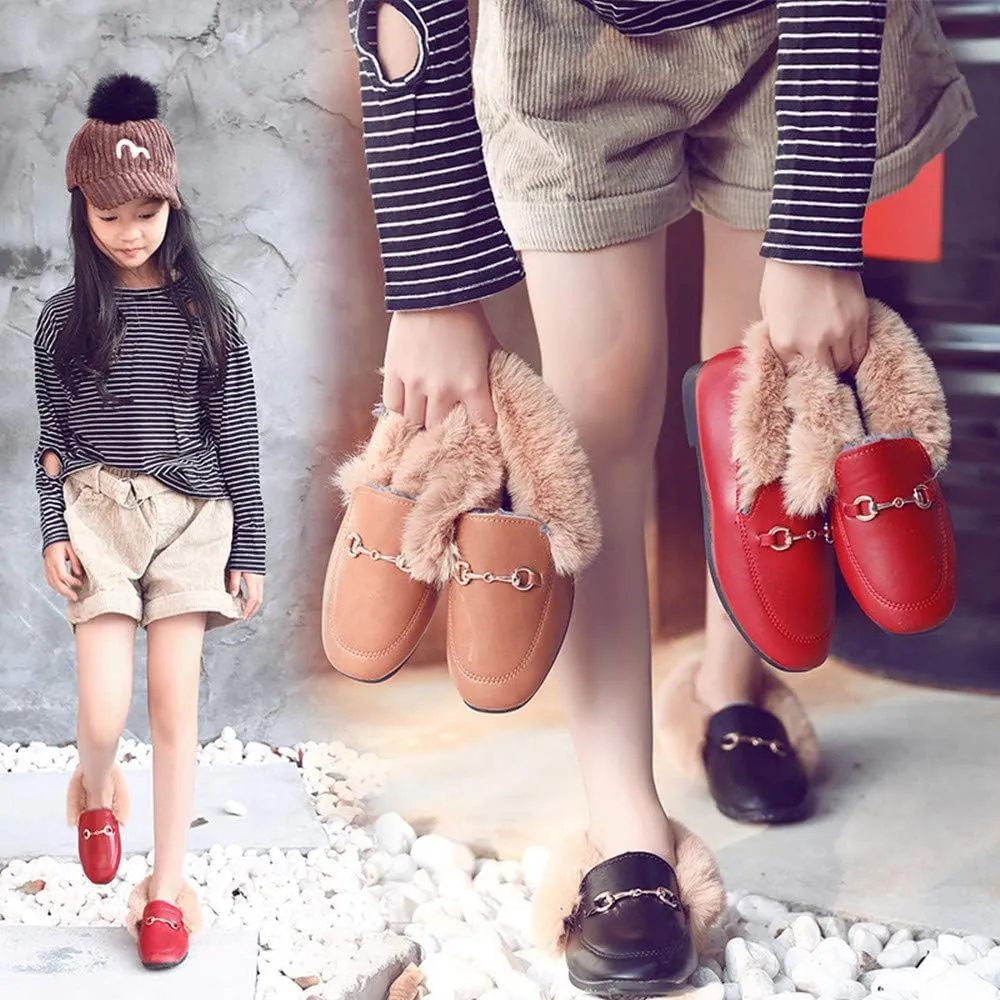 TangDao Toddler Little Big Kids Boat Dress Shoes Soft Slip-on Flats Shoes with Fur Girls Boys Comfort Loafers Leather Warm Dress Shoes for Girls