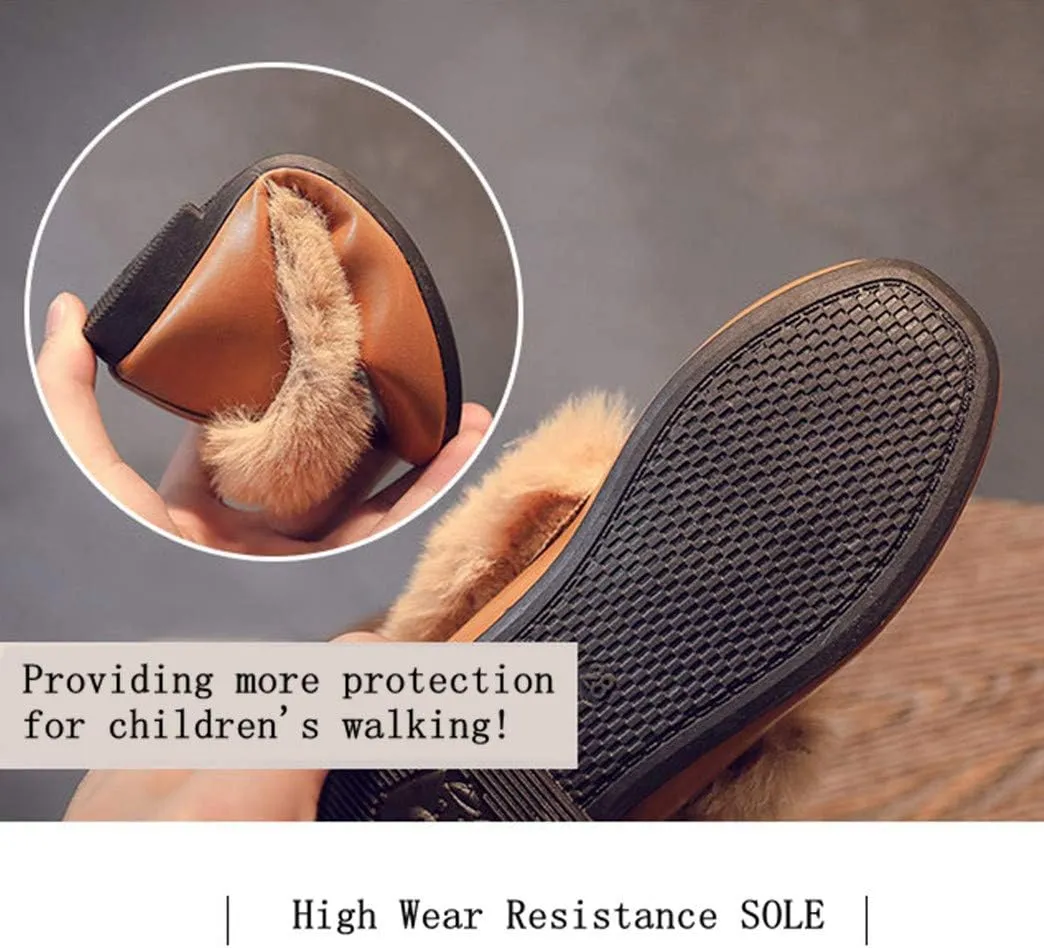 TangDao Toddler Little Big Kids Boat Dress Shoes Soft Slip-on Flats Shoes with Fur Girls Boys Comfort Loafers Leather Warm Dress Shoes for Girls