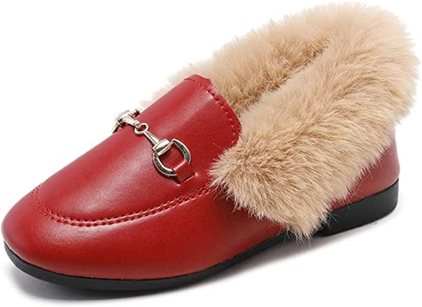 TangDao Toddler Little Kids Dress Shoes Velour with Fur Girls Boys Loafers Leather Warm Dress Shoes for Girls