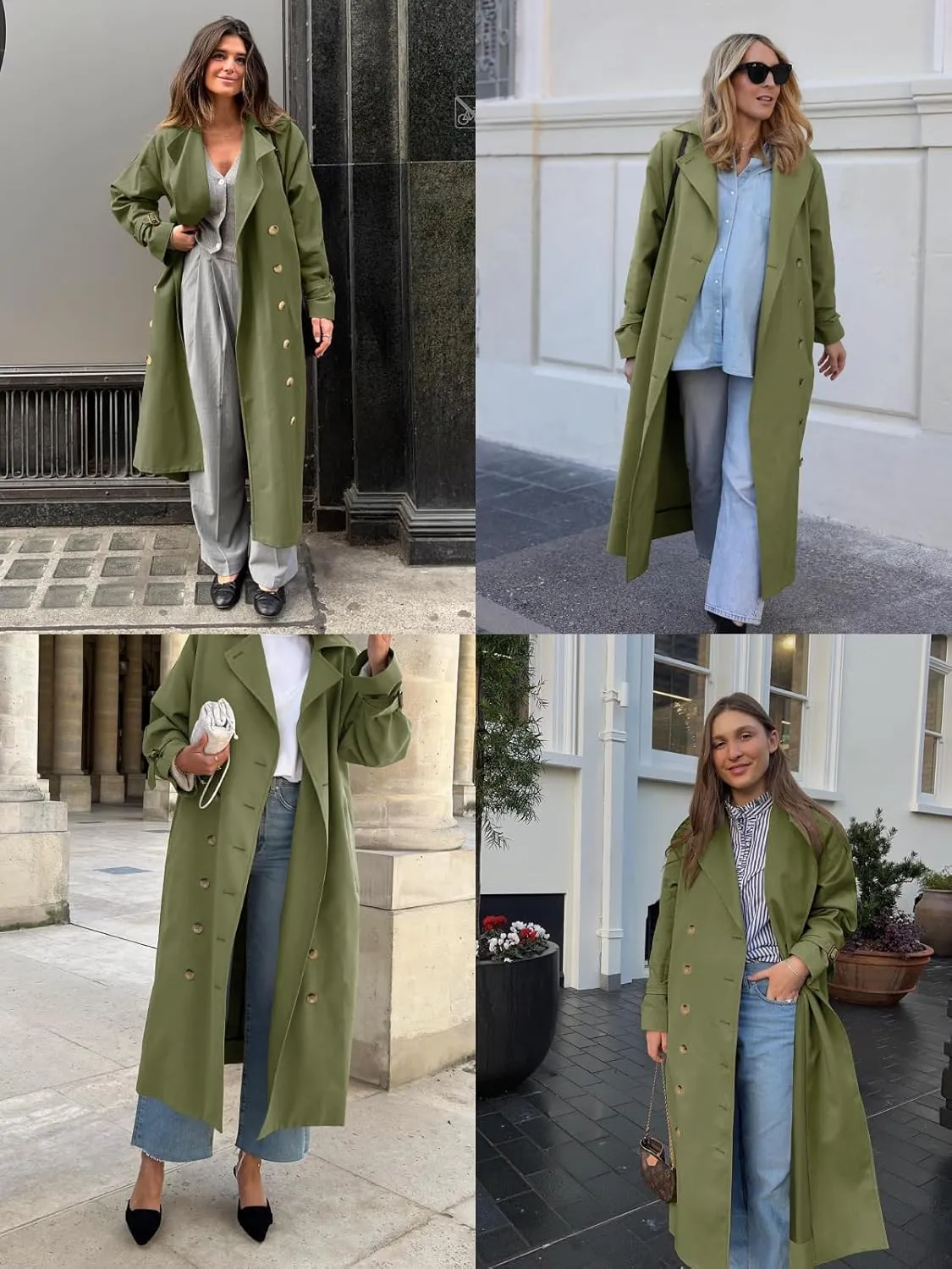 Tankaneo Womens Long Trench Coat Oversized Double Breasted Windproof Classic Lapel Casual Fall Overcoat