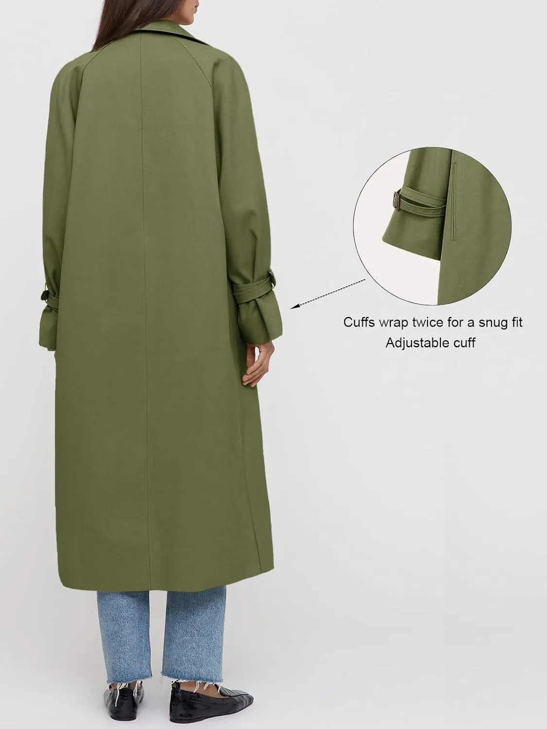 Tankaneo Womens Long Trench Coat Oversized Double Breasted Windproof Classic Lapel Casual Fall Overcoat