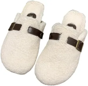 Teddy Plush Slippers with Arch Support for Women,Best Orthopedic Slippers and Clogs for Women,Suitable for Women's Mules, Cork Insoles,Stylish and Comfortable Furry Slippers with Adjustable Buckle