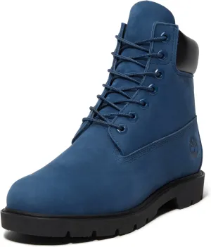 Timberland Men's 6 Inch Basic Waterproof Boots with Padded Collar, Dark Blue Nubuck, 12