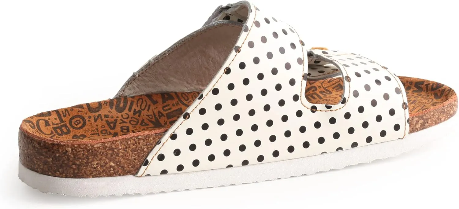 TMA EYES Women's hand stitching Open Toe Footbed Sandals Fashion polka dot leather Casual Slippers