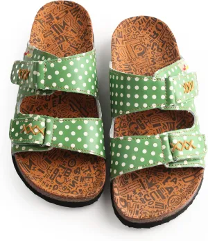 TMA EYES Women's hand stitching Open Toe Footbed Sandals Fashion polka dot leather Casual Slippers