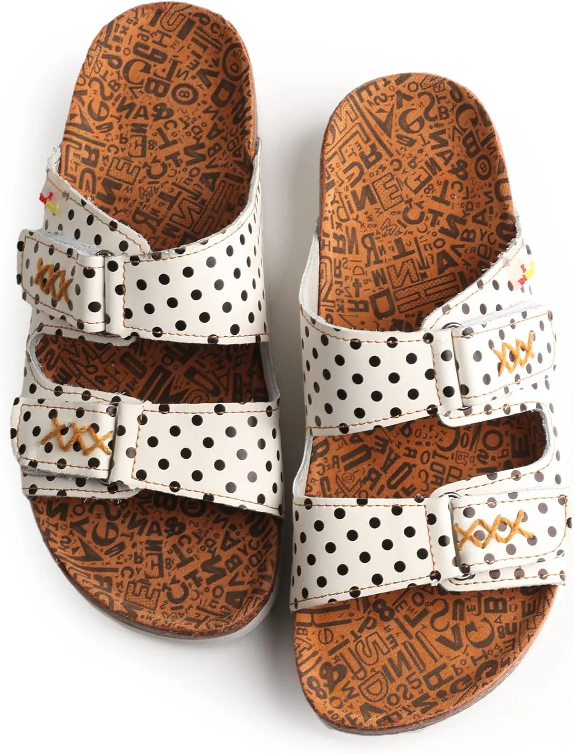 TMA EYES Women's hand stitching Open Toe Footbed Sandals Fashion polka dot leather Casual Slippers