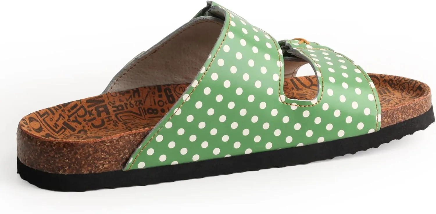 TMA EYES Women's hand stitching Open Toe Footbed Sandals Fashion polka dot leather Casual Slippers
