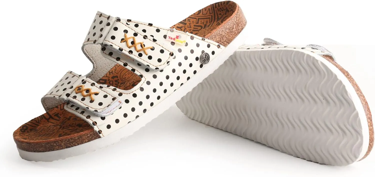 TMA EYES Women's hand stitching Open Toe Footbed Sandals Fashion polka dot leather Casual Slippers
