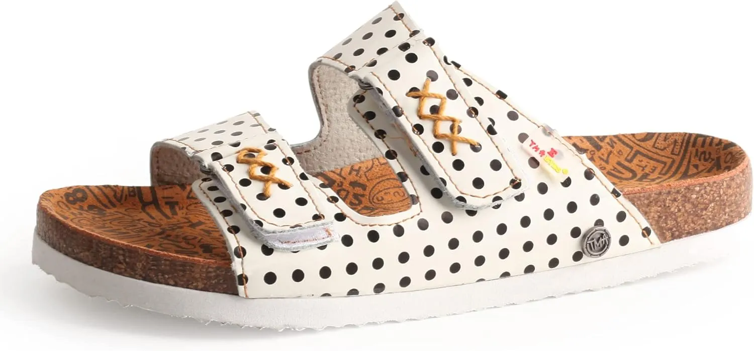 TMA EYES Women's hand stitching Open Toe Footbed Sandals Fashion polka dot leather Casual Slippers