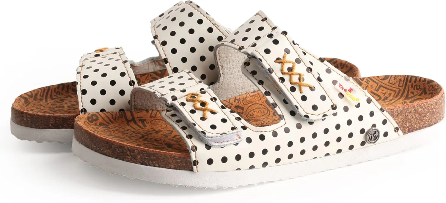 TMA EYES Women's hand stitching Open Toe Footbed Sandals Fashion polka dot leather Casual Slippers