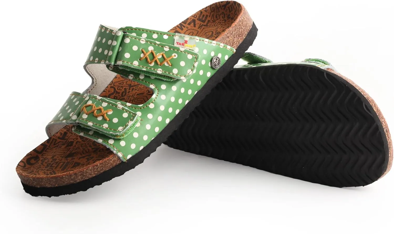 TMA EYES Women's hand stitching Open Toe Footbed Sandals Fashion polka dot leather Casual Slippers