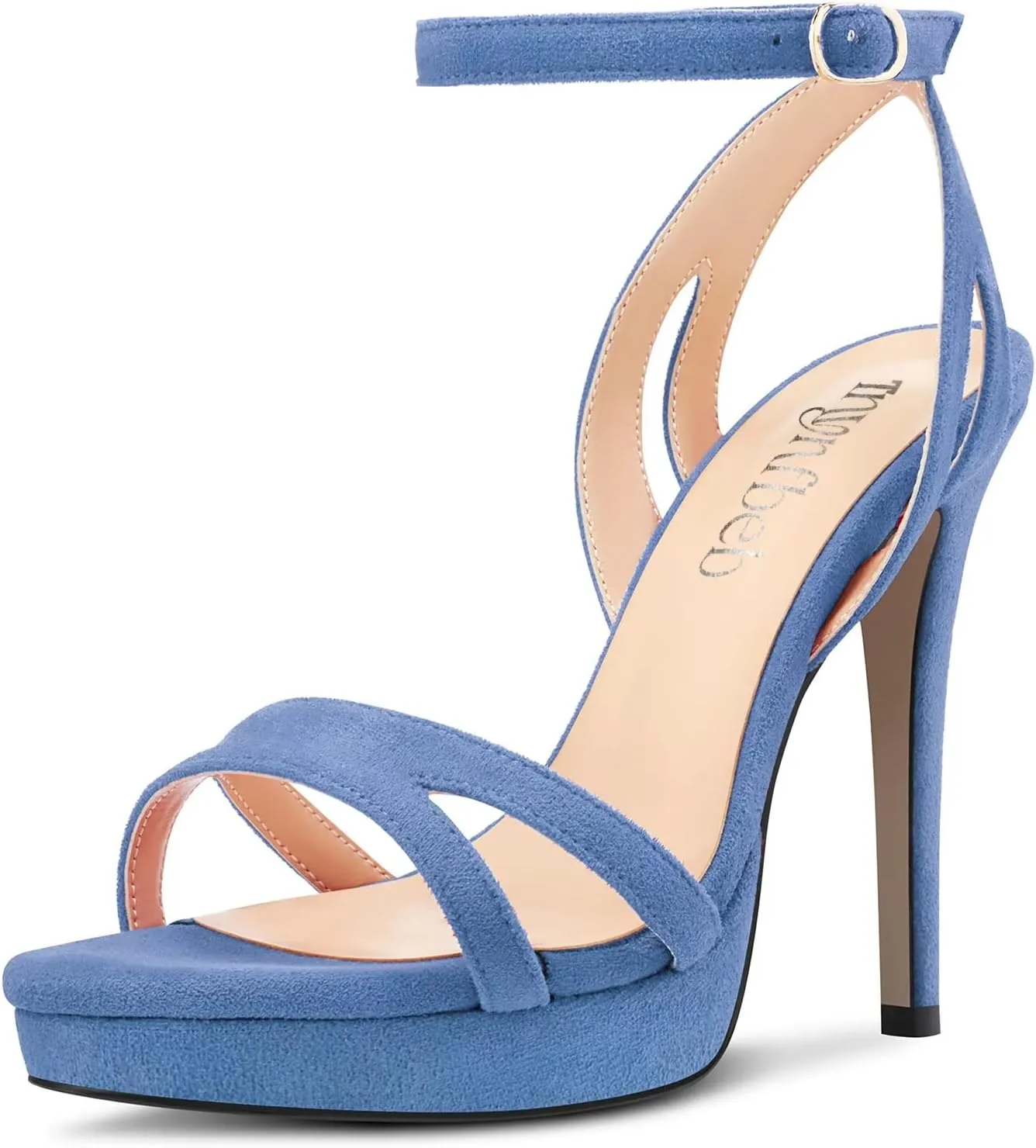 TNYNFBEB Women Stiletto High Platform Heel Peep Open Pointed Toe Sandals Ankle Strap Buckle Party Cute 4.7 Inches Heels