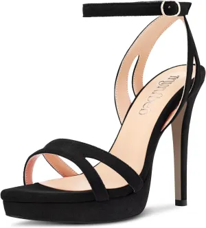 TNYNFBEB Women Stiletto High Platform Heel Peep Open Pointed Toe Sandals Ankle Strap Buckle Party Cute 4.7 Inches Heels