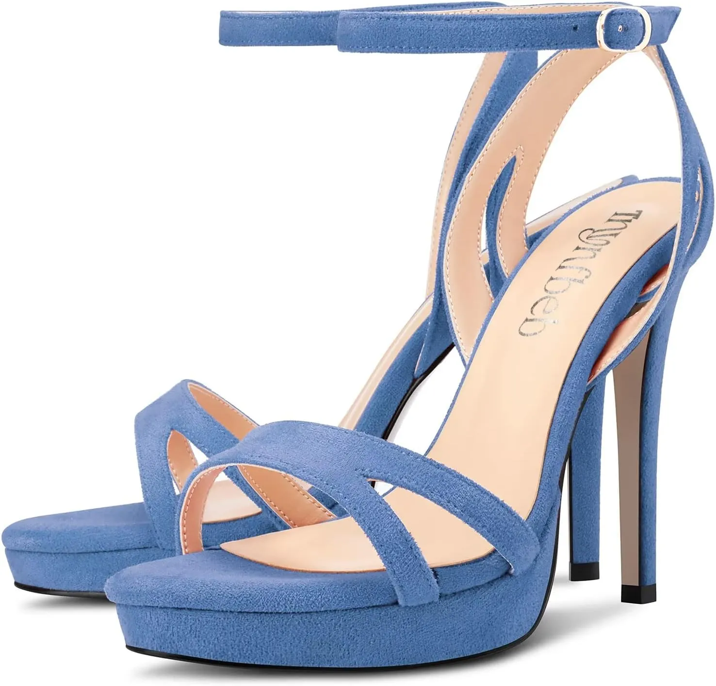 TNYNFBEB Women Stiletto High Platform Heel Peep Open Pointed Toe Sandals Ankle Strap Buckle Party Cute 4.7 Inches Heels