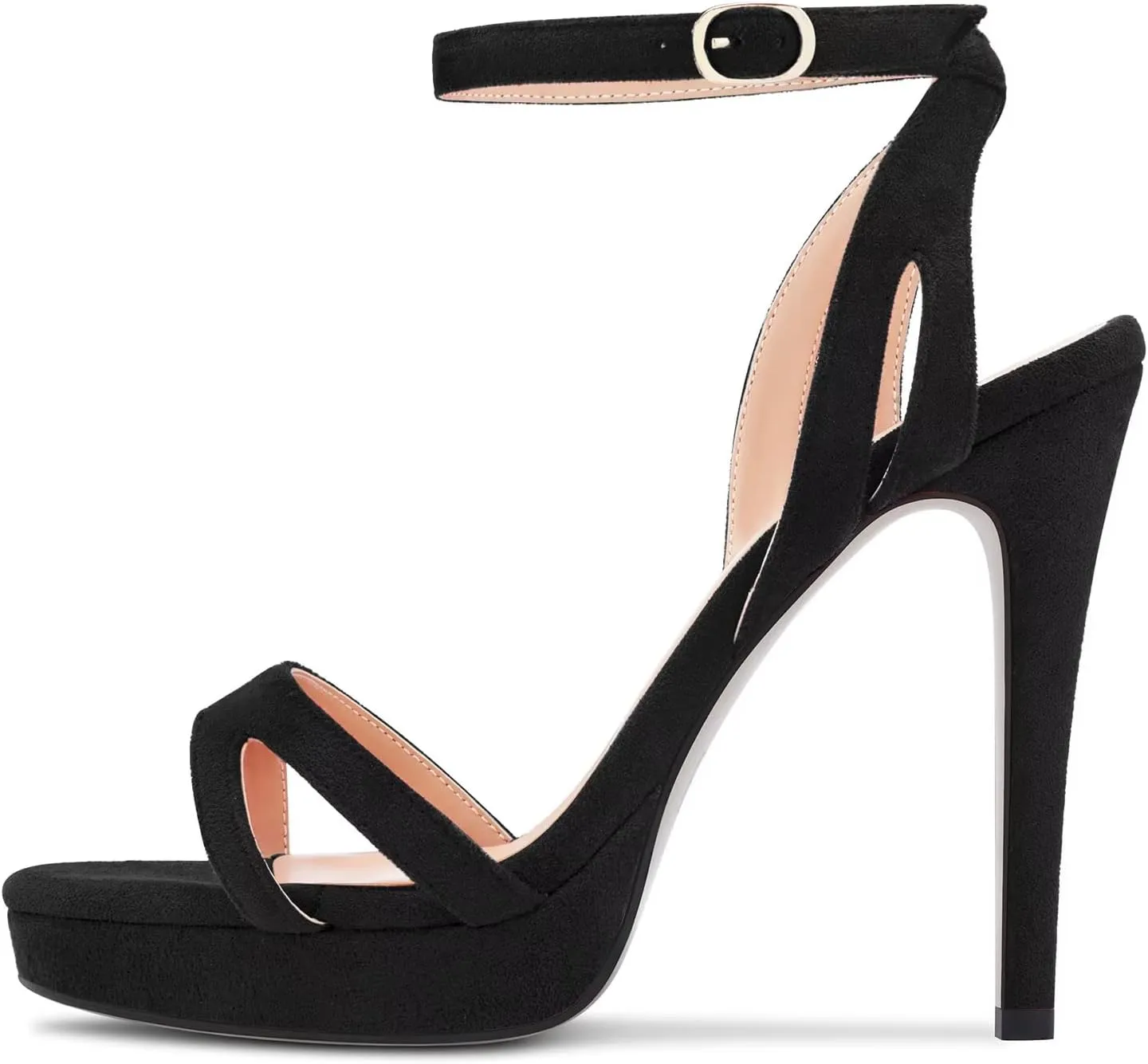 TNYNFBEB Women Stiletto High Platform Heel Peep Open Pointed Toe Sandals Ankle Strap Buckle Party Cute 4.7 Inches Heels